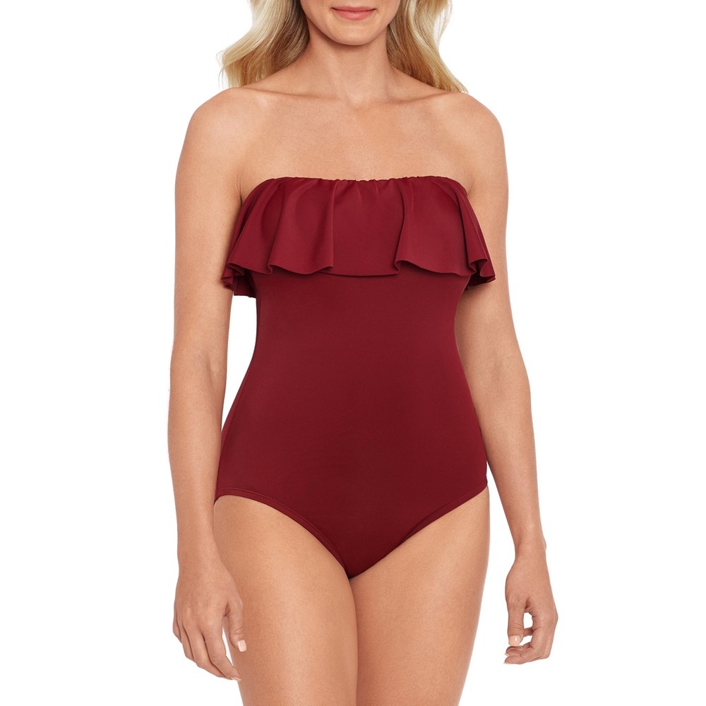 Time and Tru Flounce One Piece Swimsuit Maroon
